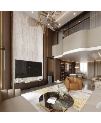 Flip-down 3-door TV stand, black wood media console, multi-purpose entertainment center