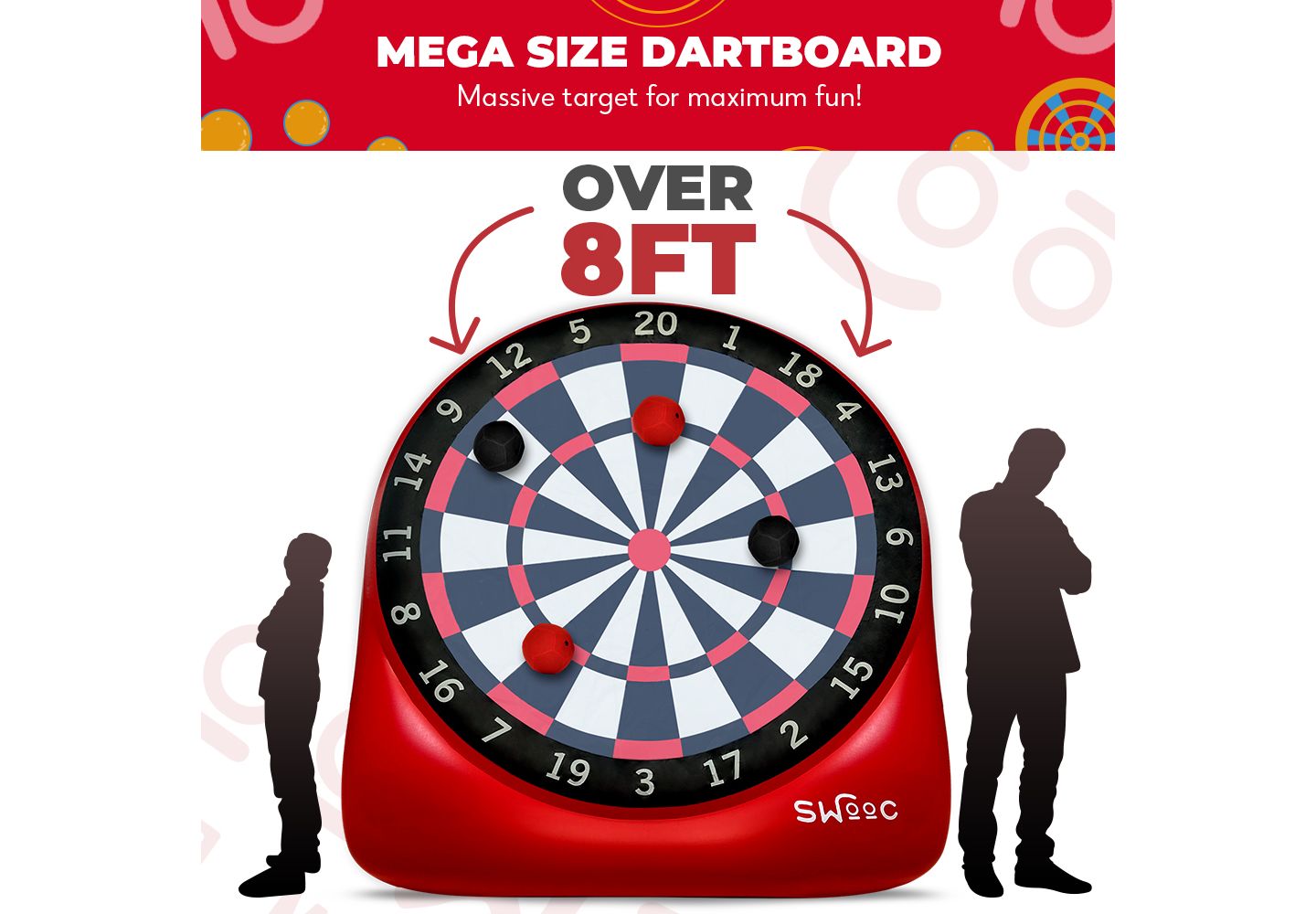 Детские игрушки SWOOC XL Giant Kick Darts (Over 8ft Tall) with 15+ Games Included - Jumbo Soccer Darts w/ Air Pump - Big Inflatable Games — фото 6