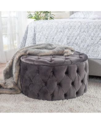 Round Velvet Ottoman Upholstered Footstool for Living Room or Bedroom Soft Polyester Fabric Comfortable Seating Option