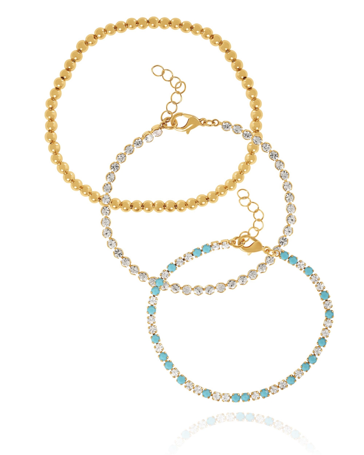 3-Piece Chain & Crystal Bracelet Set - Gold tone, blue, silver tone