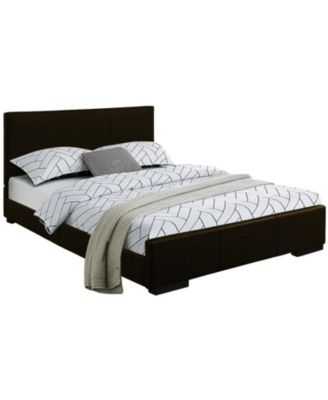 Sturdy Solid Wood Bed Frame with Faux Leather Upholstery