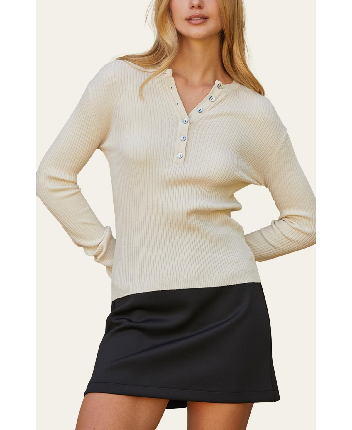 Women's Kaylee Henley Knit Top - Natural + cream