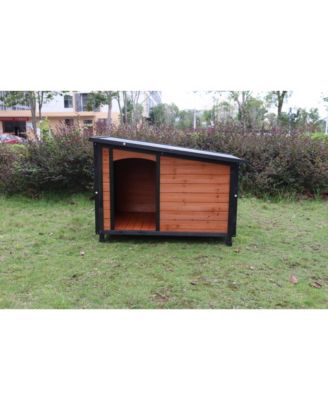 46 inch Large Dog House Indoor Outdoor Wooden Kennel Winter Insulated PVC Waterproof Roof Removable Floor