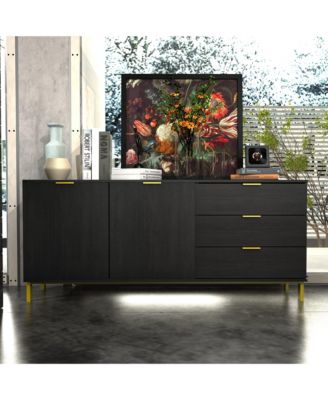 3-Drawer Engineered Wood 2 Cabinets & Metal Legs TV Stand