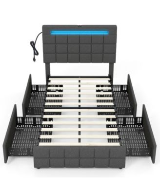 Upholstered LED Bed Frame with Headboard and 4 Drawers-Twin Size