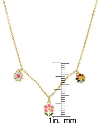 Girls Enamel Multi-color Flower Necklace in 18K Gold over Sterling Silver