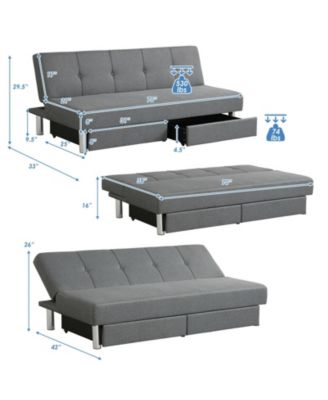 3-Seat Convertible Sofa Bed with 2 Large Drawers and 3 Adjustable Angles