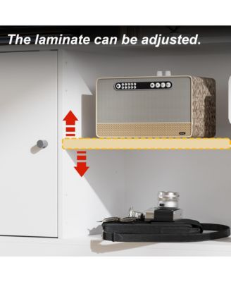 Black four-door TV stand, media console with movable shelves, multi-purpose entertainment center