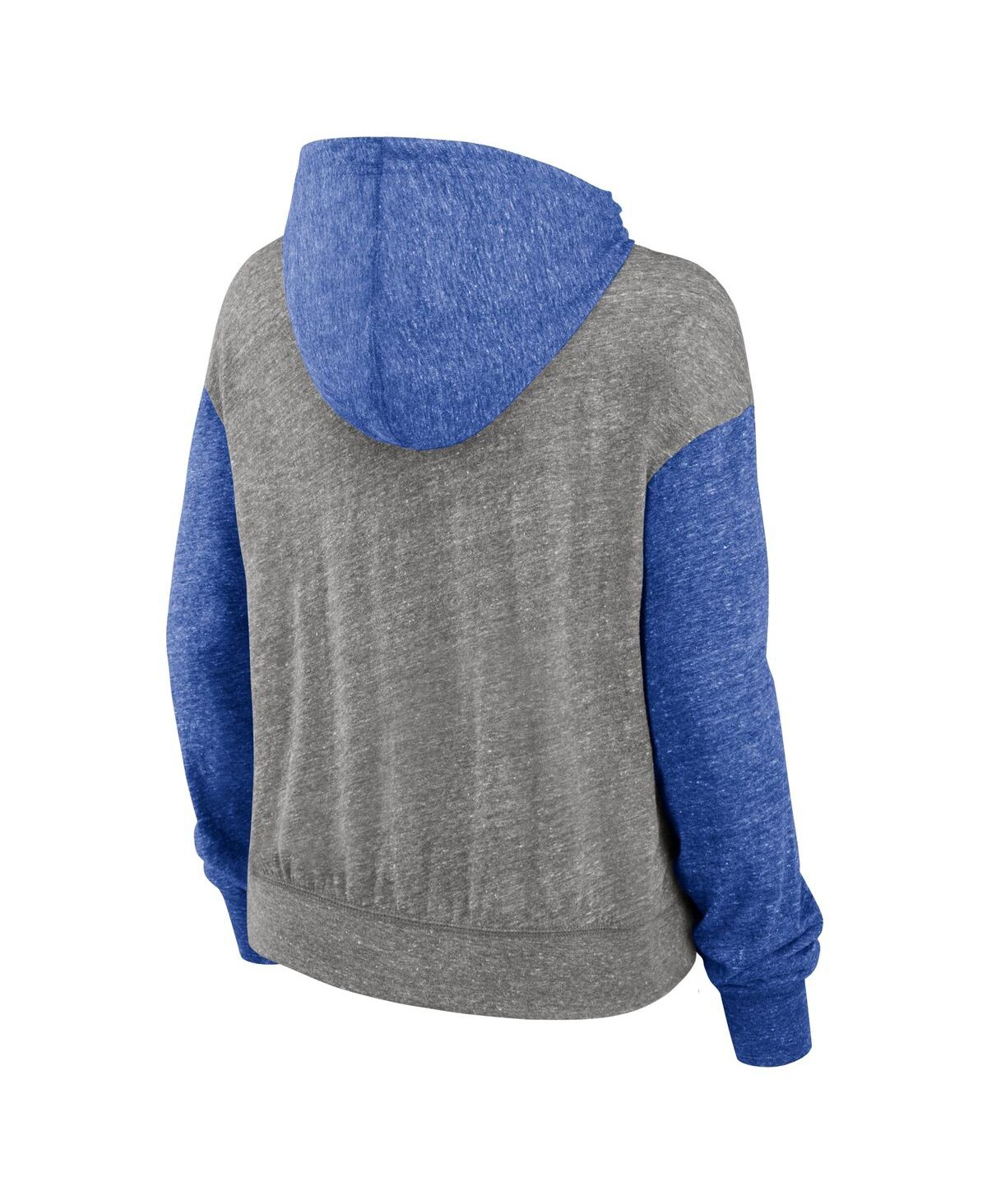 Nike Women's Heather Gray/heather Royal Florida Gators Color-block Legacy Pullover Hoodie In Heather Gray,royal