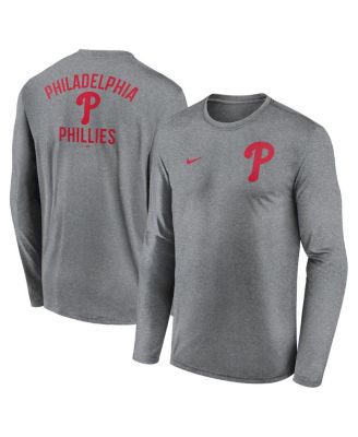 Nike - Men's Heather Charcoal Philadelphia Phillies 2-Hit Legend Performance Long Sleeve T-Shirt