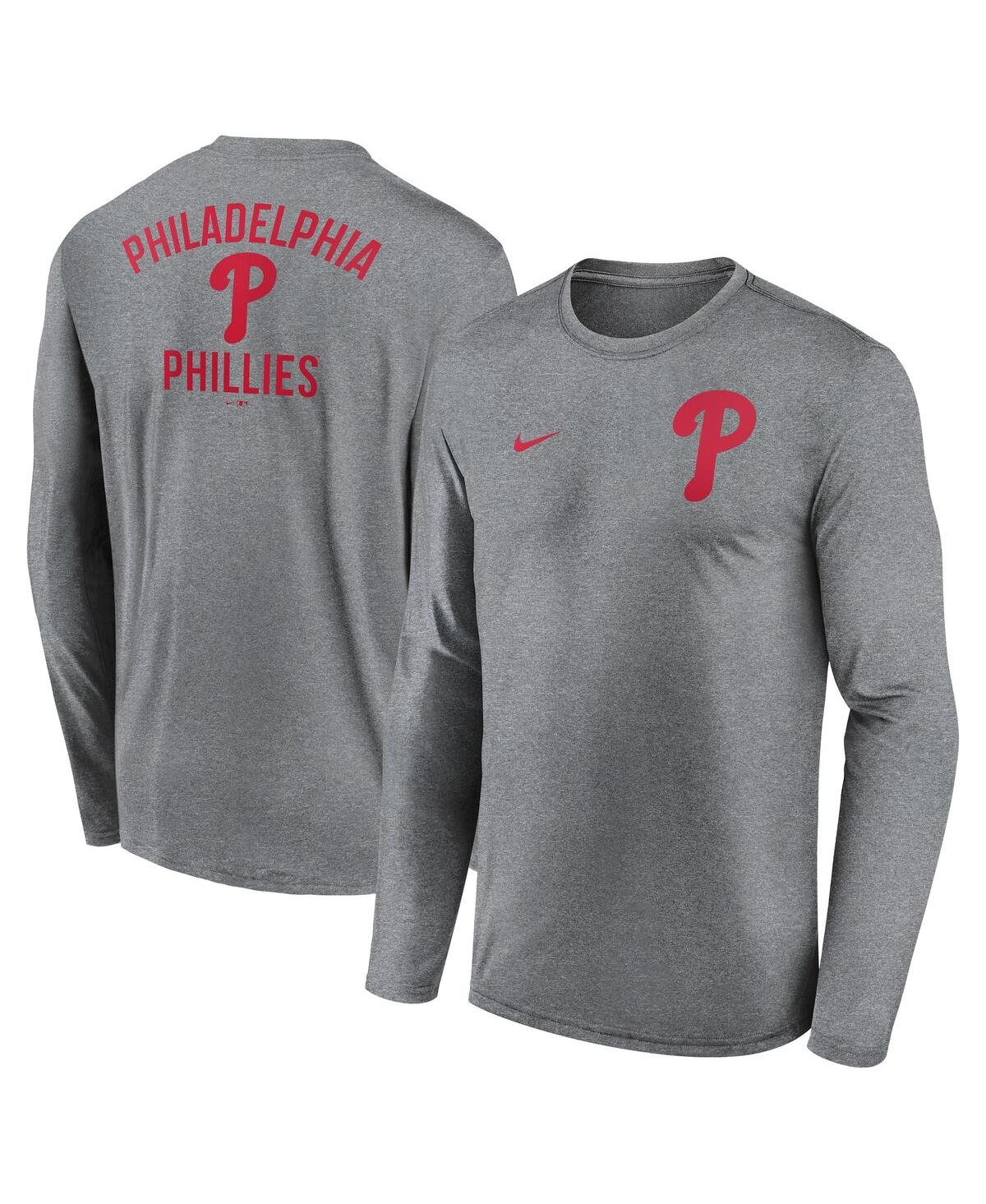 Nike Heather Charcoal Philadelphia Phillies 2-hit Legend Performance Long Sleeve T-shirt In Gray