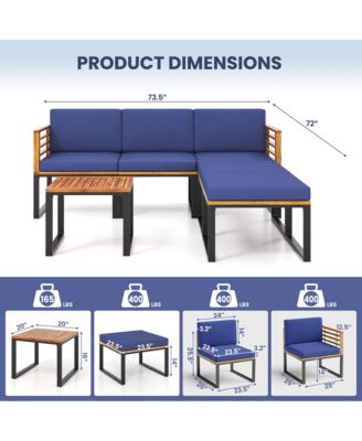 6 Piece Acacia Wood Outdoor Furniture Set Patio Conversation Sofa Set  w/ Cushions