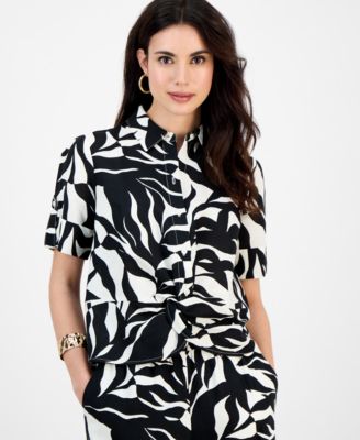 I.N.C. International Concepts - Petite Printed Twist-Front Top