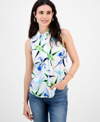 I.N.C. International Concepts - Petite Printed Button-Front Top