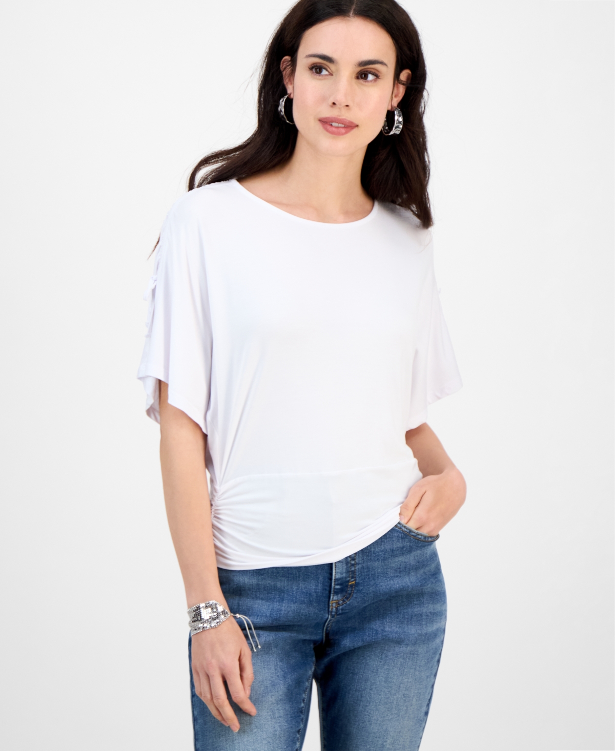 Inc International Concepts Petite Scoop-neck Ruched Top, Exclusively At Macy's