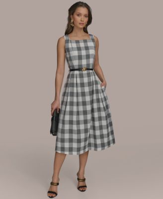 Donna Karan New York - Women's Gingham-Print Belted A-Line Dress