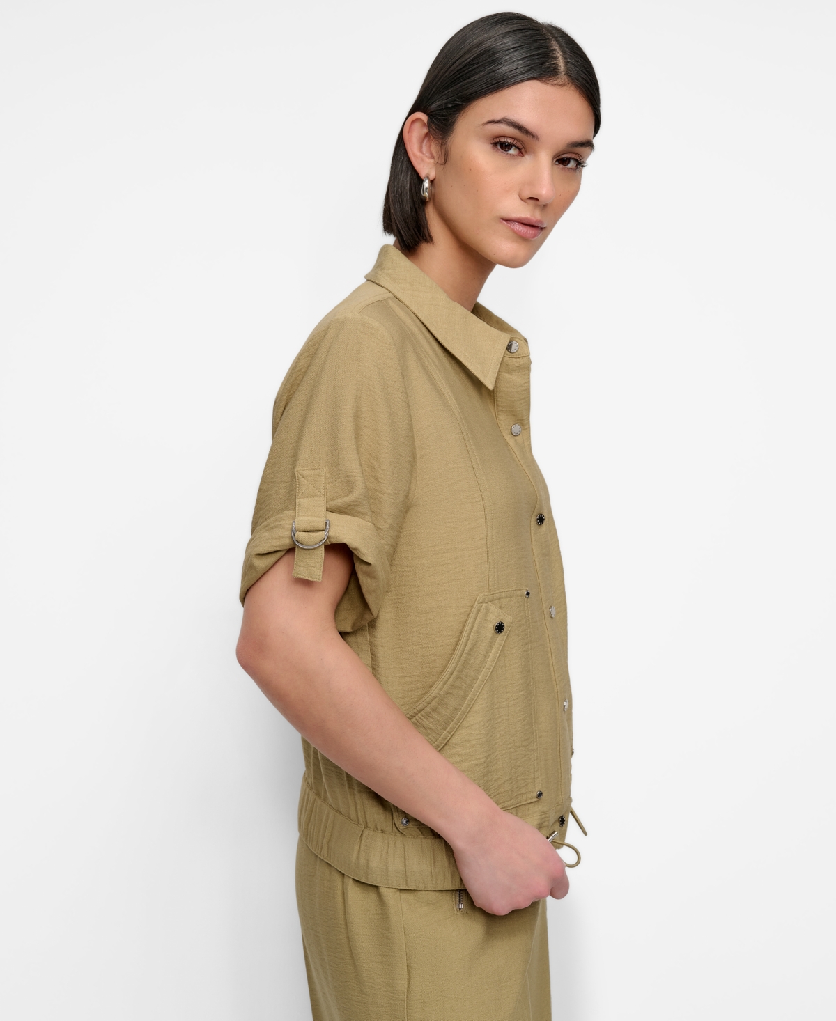 Dkny Women's Snap-front Roll-tab Short-sleeve Jacket