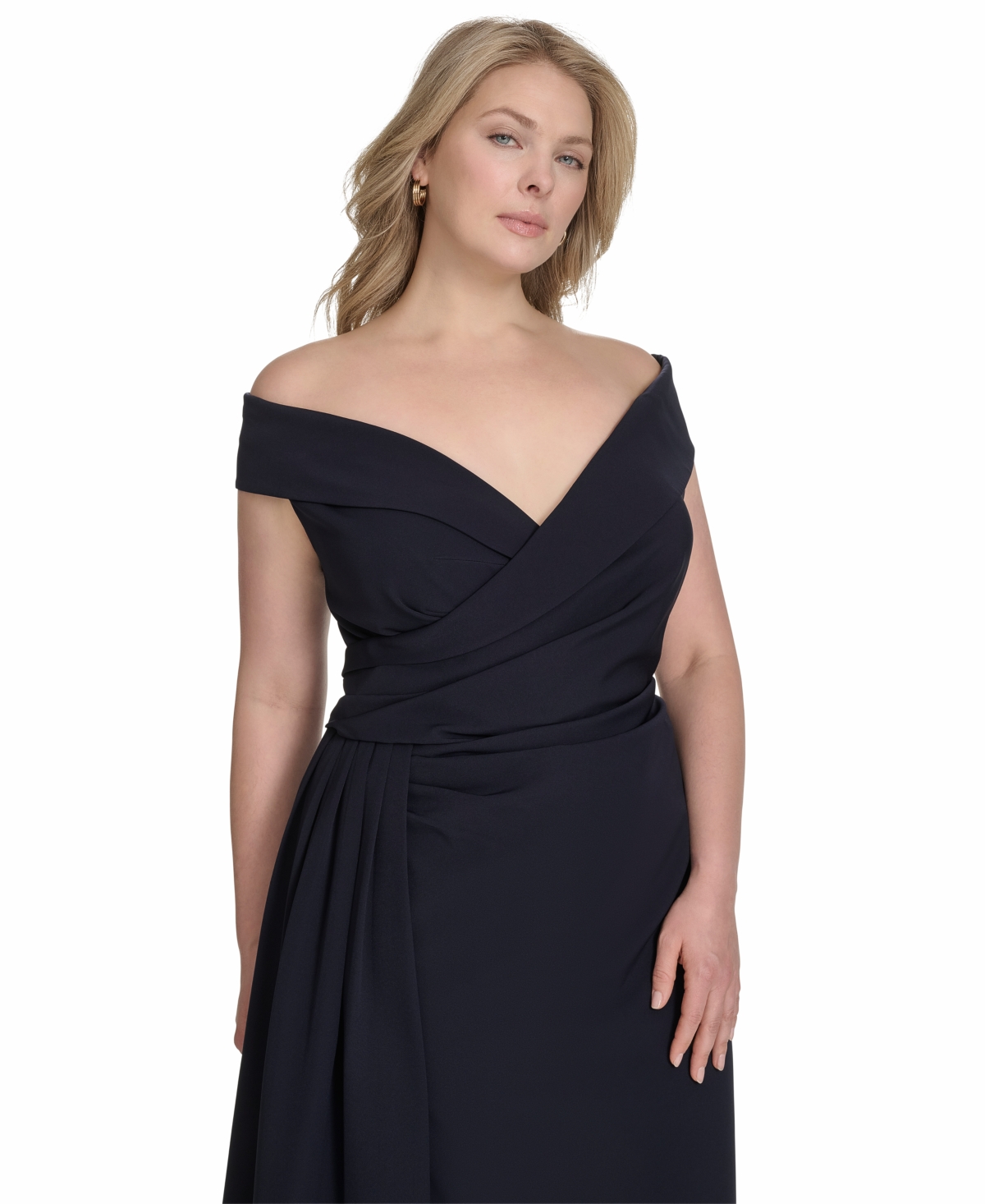 ELIZA J PLUS SIZE OFF-THE-SHOULDER SWEETHEART SIDE-SPLIT GOWN 