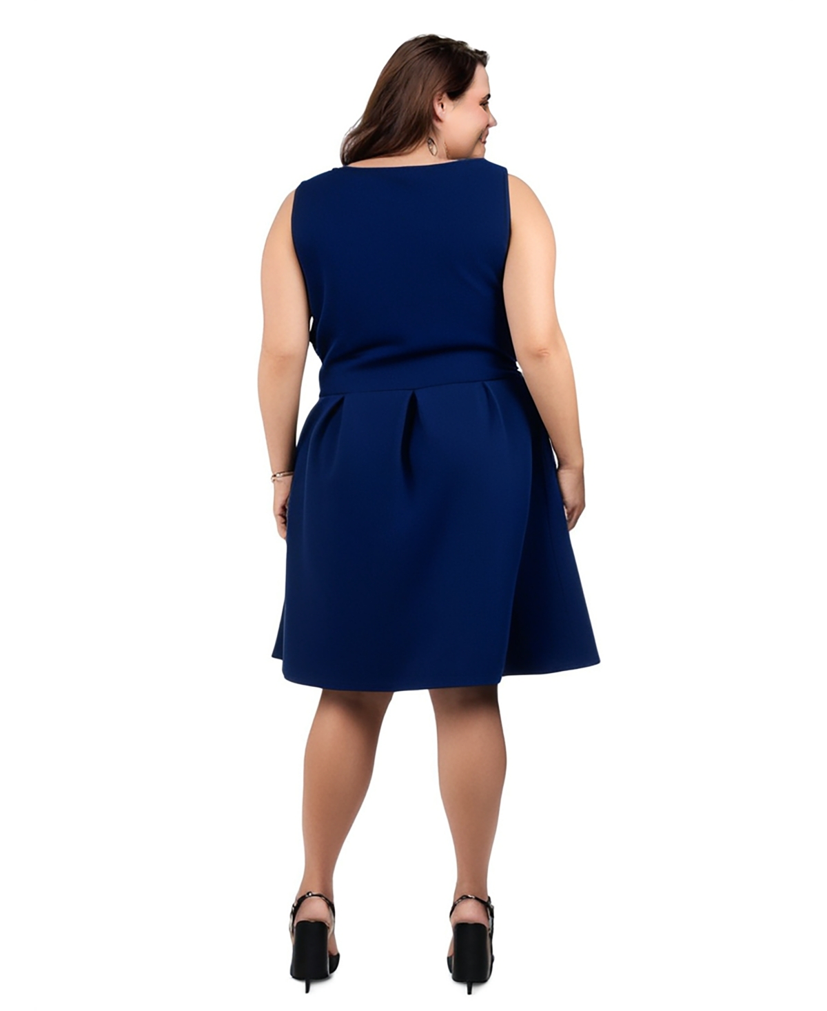24seven Comfort Apparel Plus Size Sleeveless Dress With Pockets In Navy