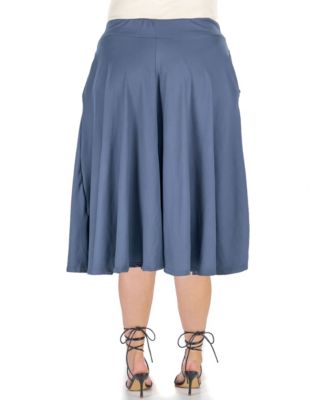 Plus Size Elastic Waist Pleated Pocket Midi Skirt