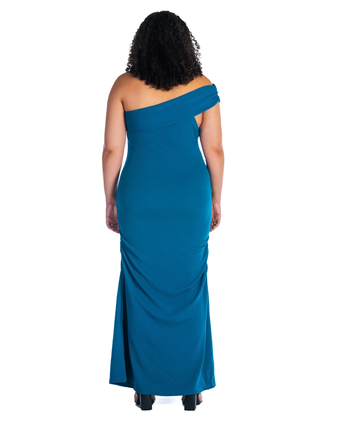 24SEVEN COMFORT APPAREL PLUS SIZE FORMAL ONE SHOULDER RUCHED MERMAID MAXI DRESS 