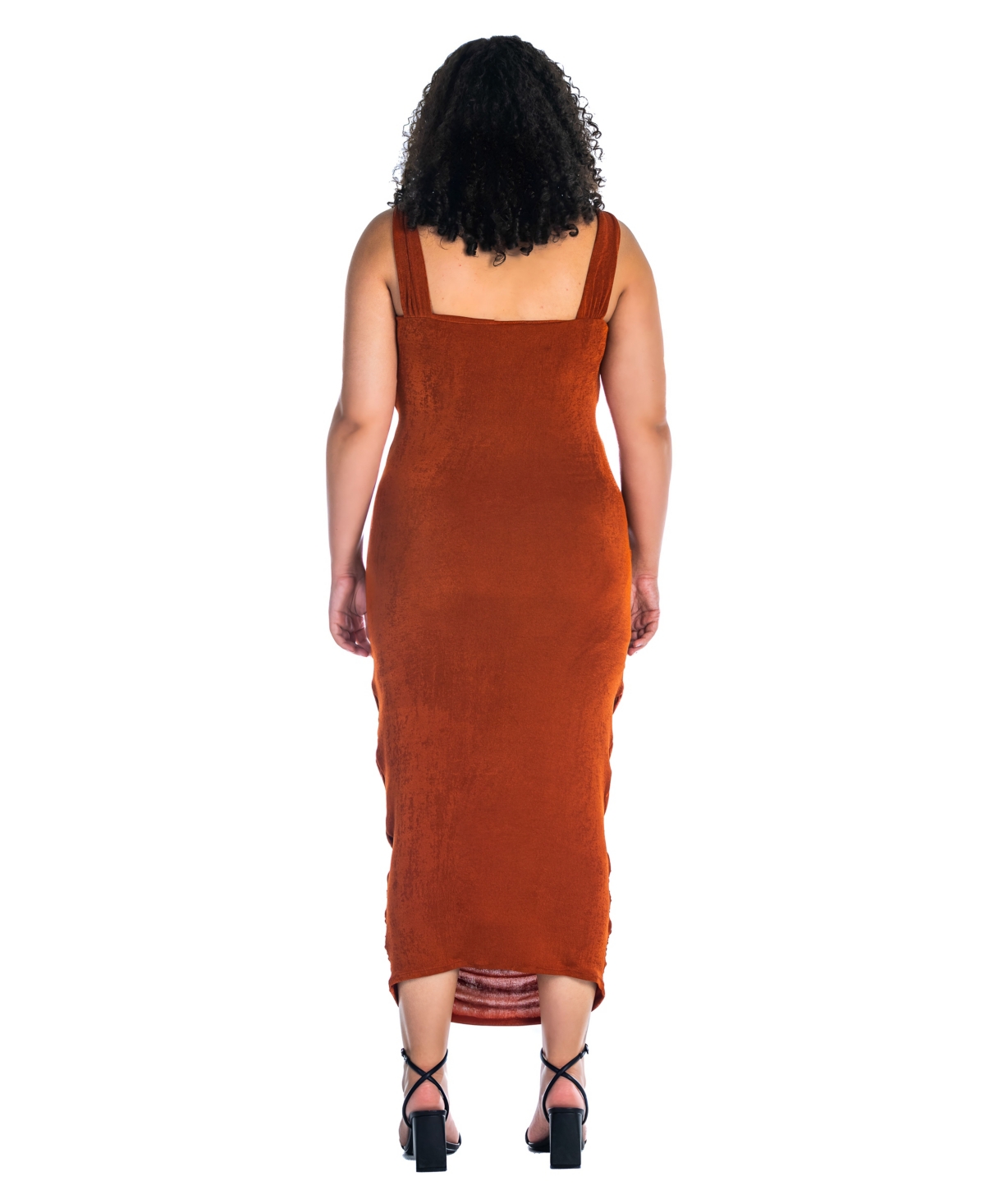24seven Comfort Apparel Plus Size Halter Cross Neck Ruched Bodycon Mid Dress In Rust