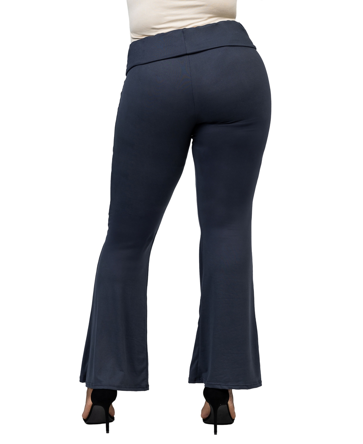 24SEVEN COMFORT APPAREL PLUS SIZE BLACK BELL BOTTOM FOLD OVER WAIST SWEATPANTS 