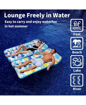 2 Piece Float Set Lounger Inflatable Pool Floats Reclining Chair Pedal Cup Holder White Blue