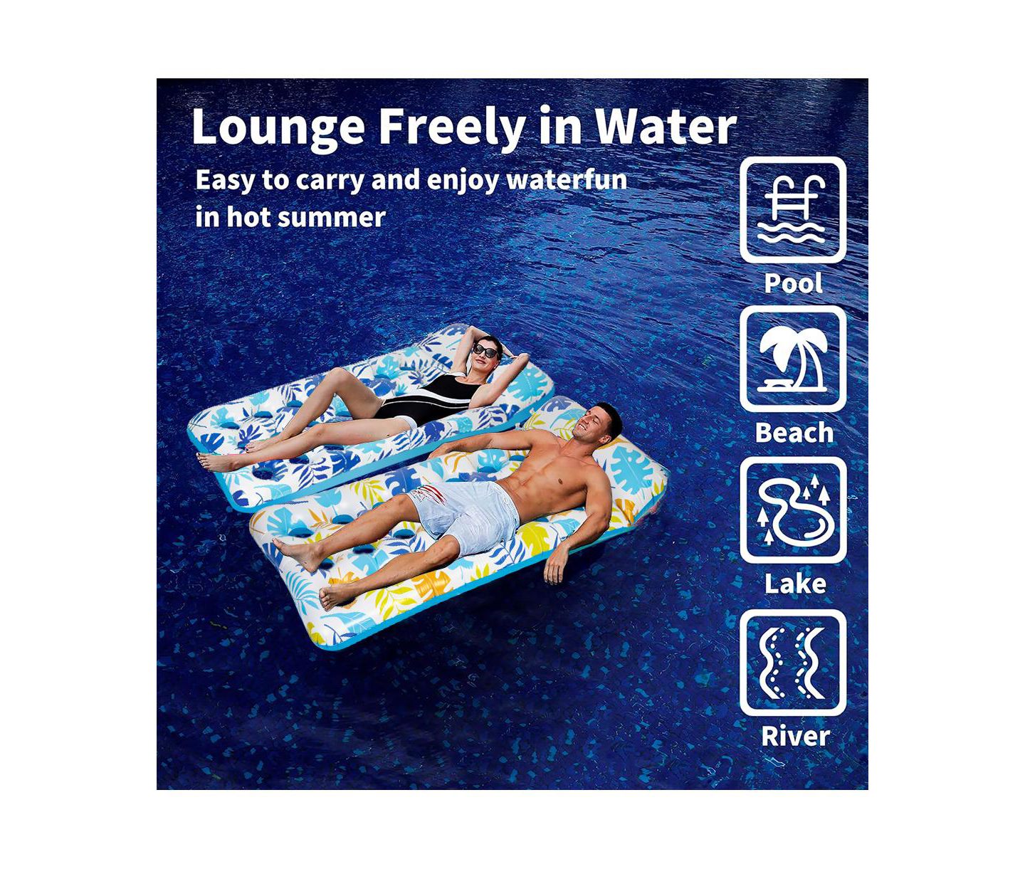 Детские игрушки Cowin 2 Piece Float Set Lounger Inflatable Pool Floats Reclining Chair Pedal Cup Holder White Blue — фото 5