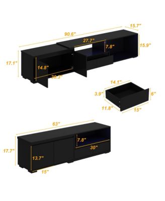 2-Door 2-Drawer MDF Retractable LED Lights & Metal Legs TV Stand