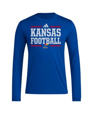 Men's Royal Kansas Jayhawks Locker Football Pre-Game AEROREADY Long Sleeve T-Shirt