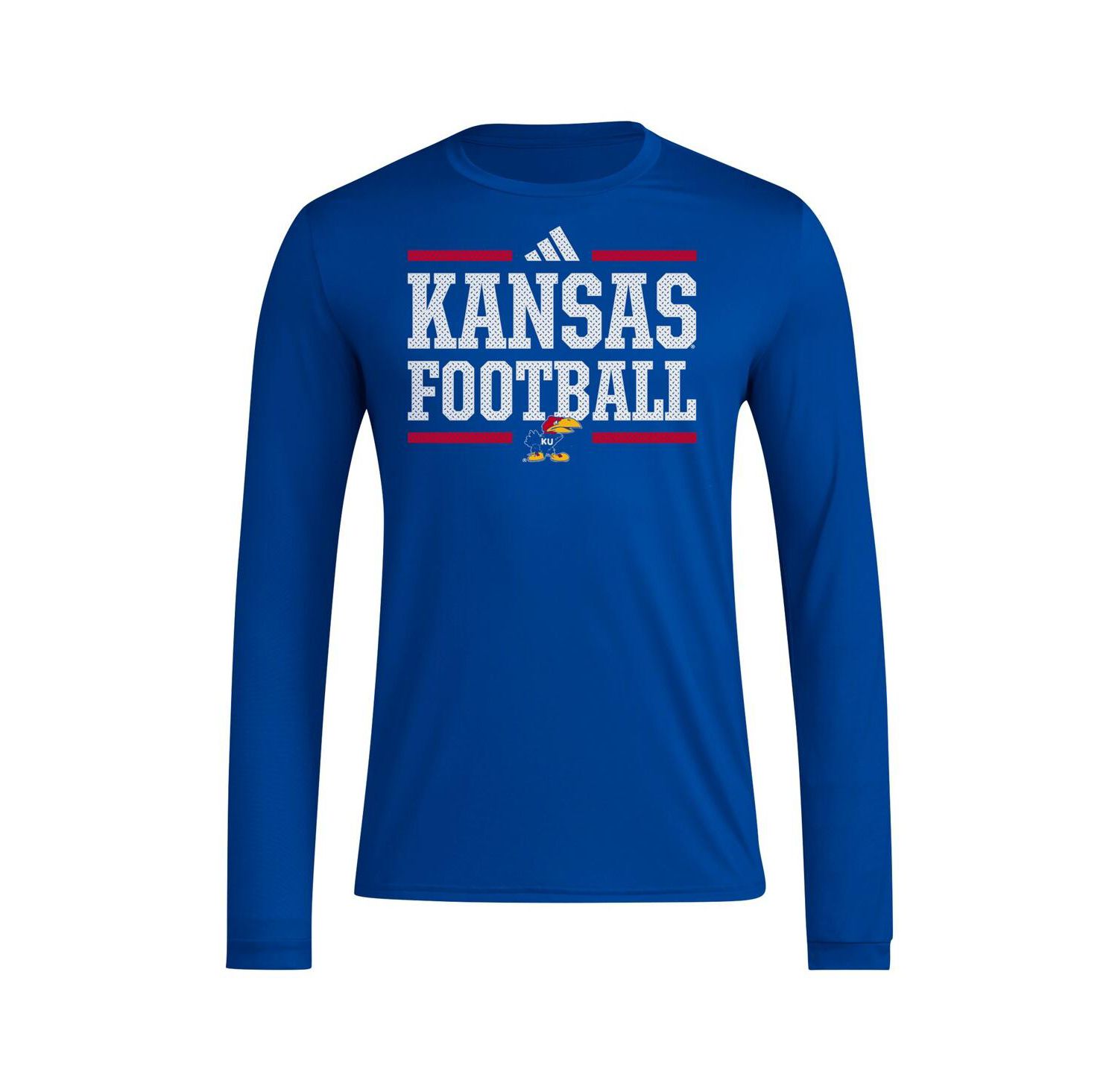 Men's Royal Kansas Jayhawks Locker Football Pre-Game AEROREADY Long Sleeve T-Shirt