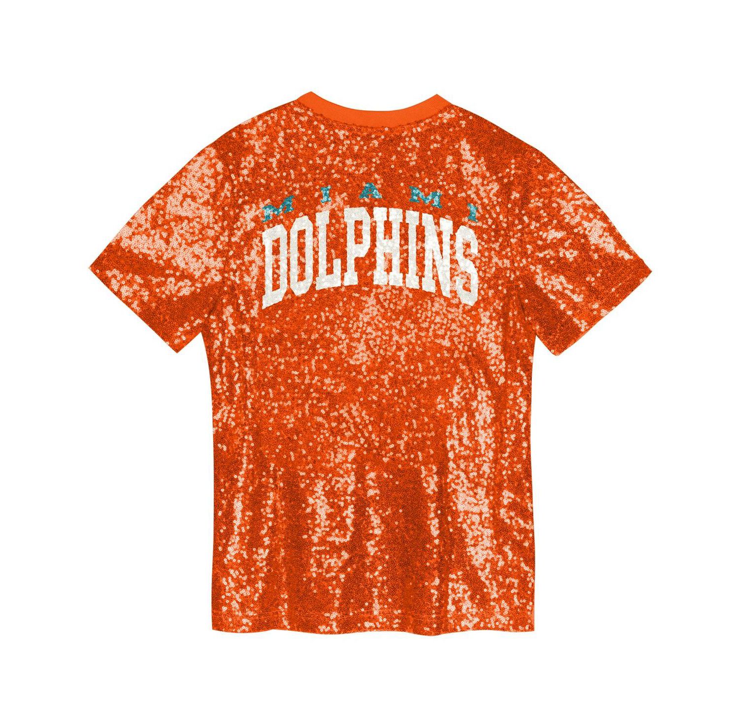 Big Girls Orange Miami Dolphins Wordmark Sequin V-Neck Top
