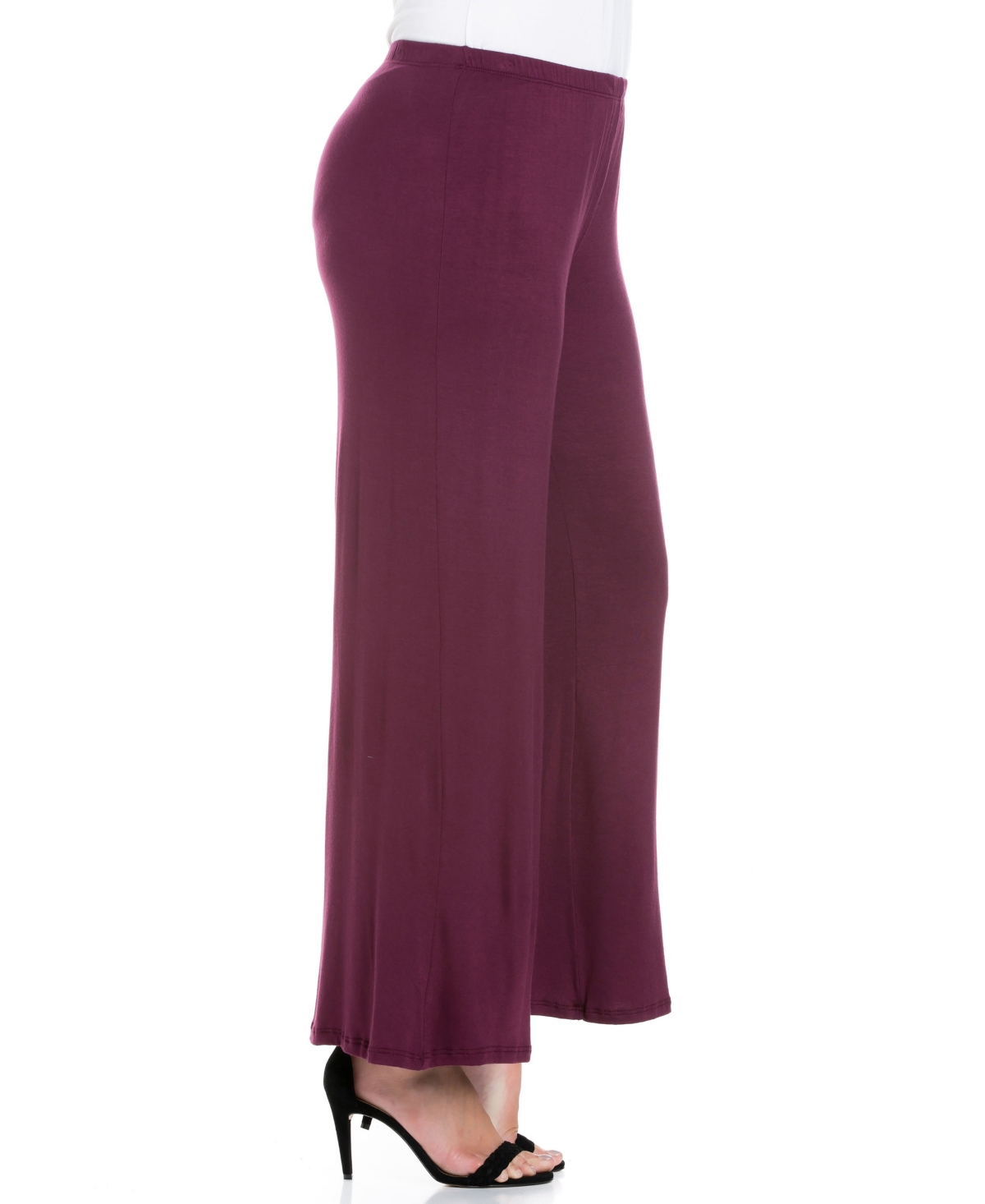 Shop 24seven Comfort Apparel Plus Size Elastic Waist Flared Leg Palazzo Pants In Wine
