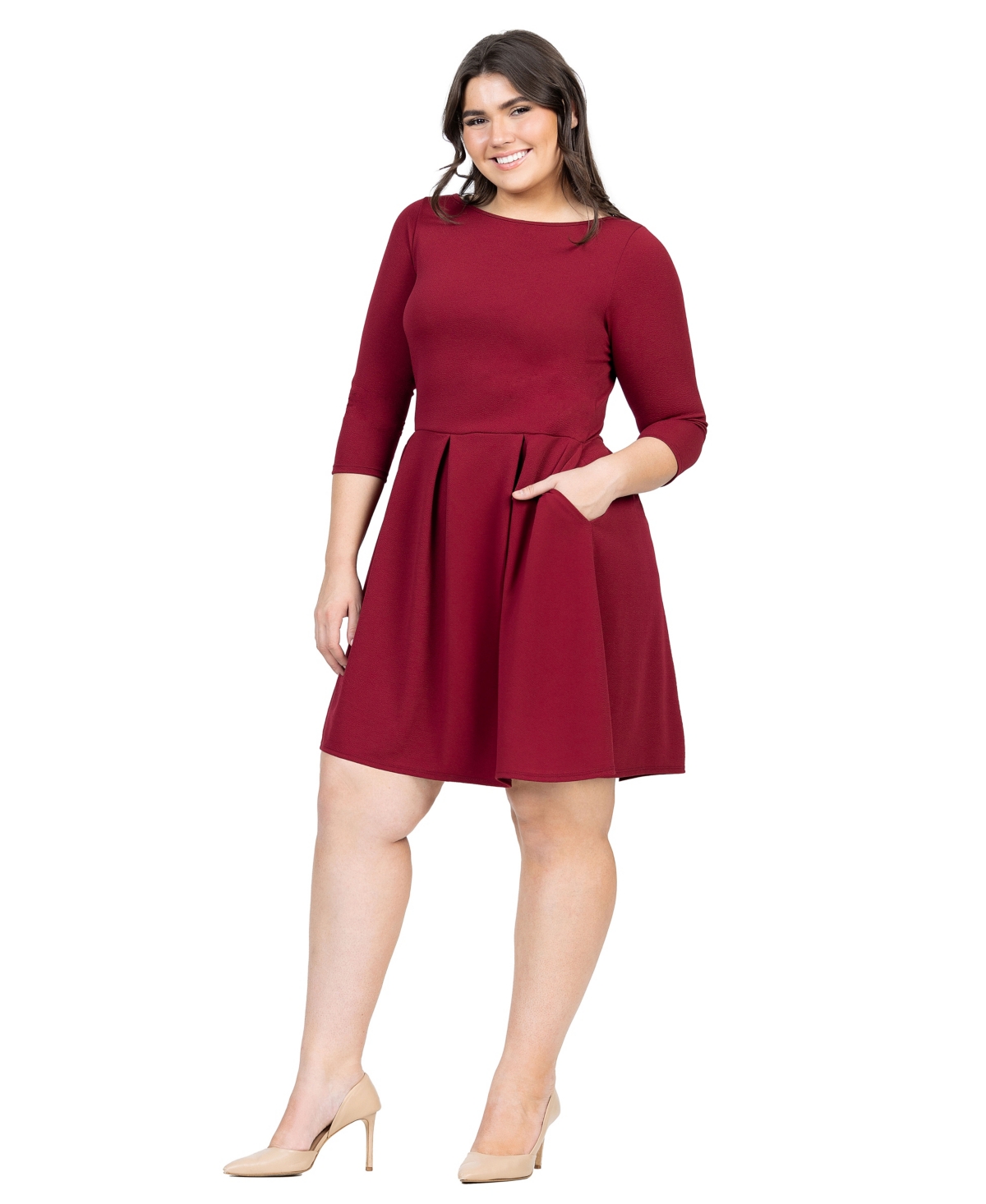 24seven Comfort Apparel Plus Perfect Fit and Flare Pocket Dress