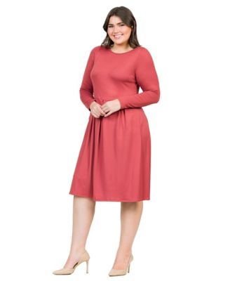 Plus Size Long Sleeve Fit and Flare Midi Dress