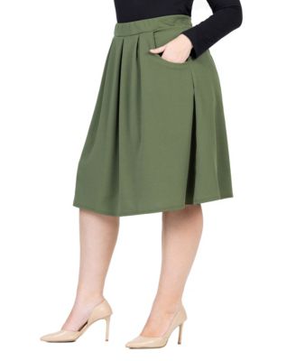 Plus Size Elastic Waist Pleated Knee Length Pocket Skirt