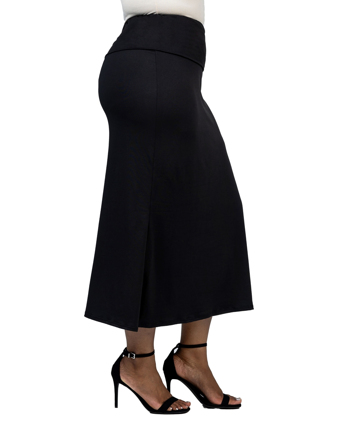 Shop 24seven Comfort Apparel Plus Size Comfortable Fold Over Maxi Skirt In Black