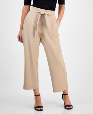 Petite Tie-Front Wide-Leg Cropped Pants