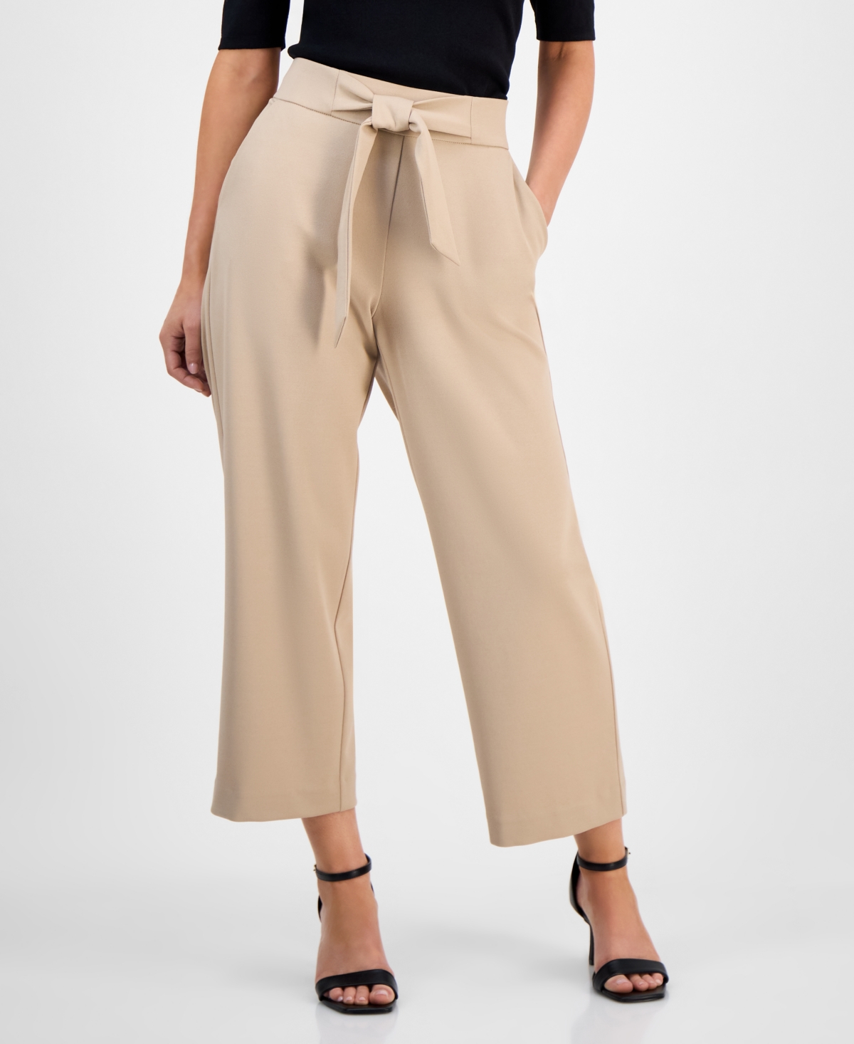 Ak Anne Klein Petite Tie-front Wide-leg Cropped Pants