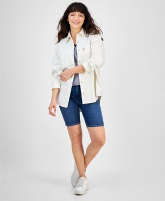 LEVI'S LEVIS WOMENS IRIS BUTTON FRONT OVERSHIRT PERFECT V NECK STRIPED T SHIRT SHAPING BERMUDA SHORTS 