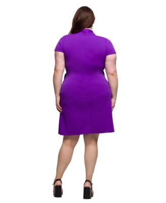 Plus Size Mandarin Collar Knee Length Wrap Dress