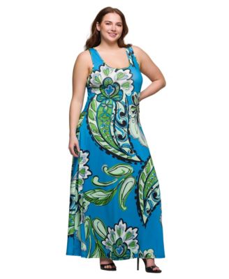 Plus Size Print Scoop Neck A-Line Sleeveless Maxi Dress