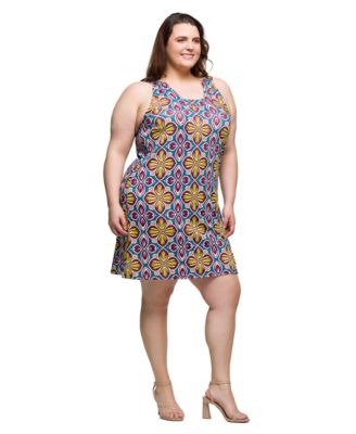 Plus Size Print Sleeveless Knee Length Shift Dress