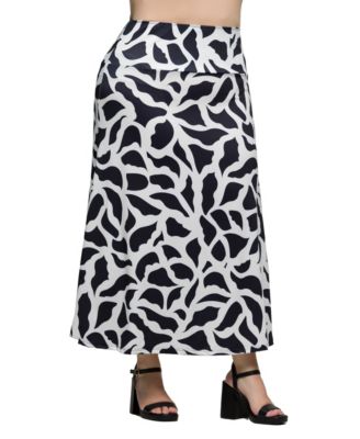 Plus Size Elastic Waist A-Line Maxi Skirt
