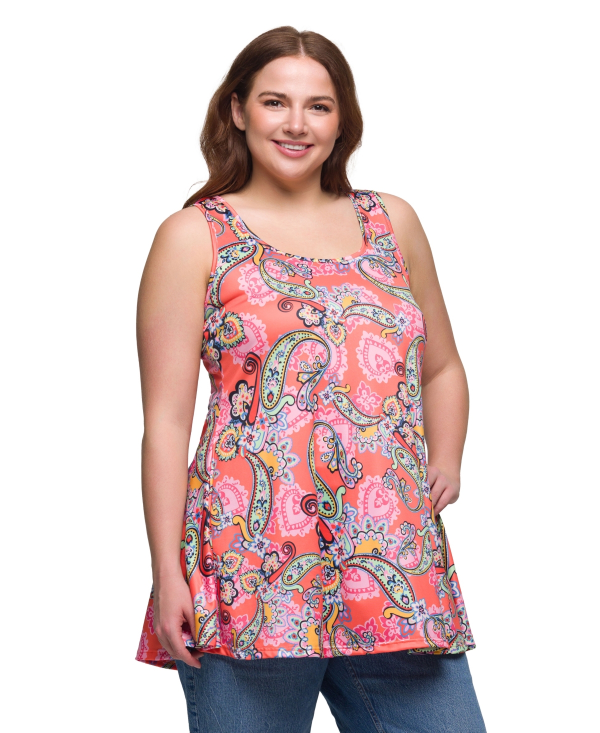 24SEVEN COMFORT APPAREL PLUS SIZE CASUAL PRINT SCOOP NECK TANK TOP 