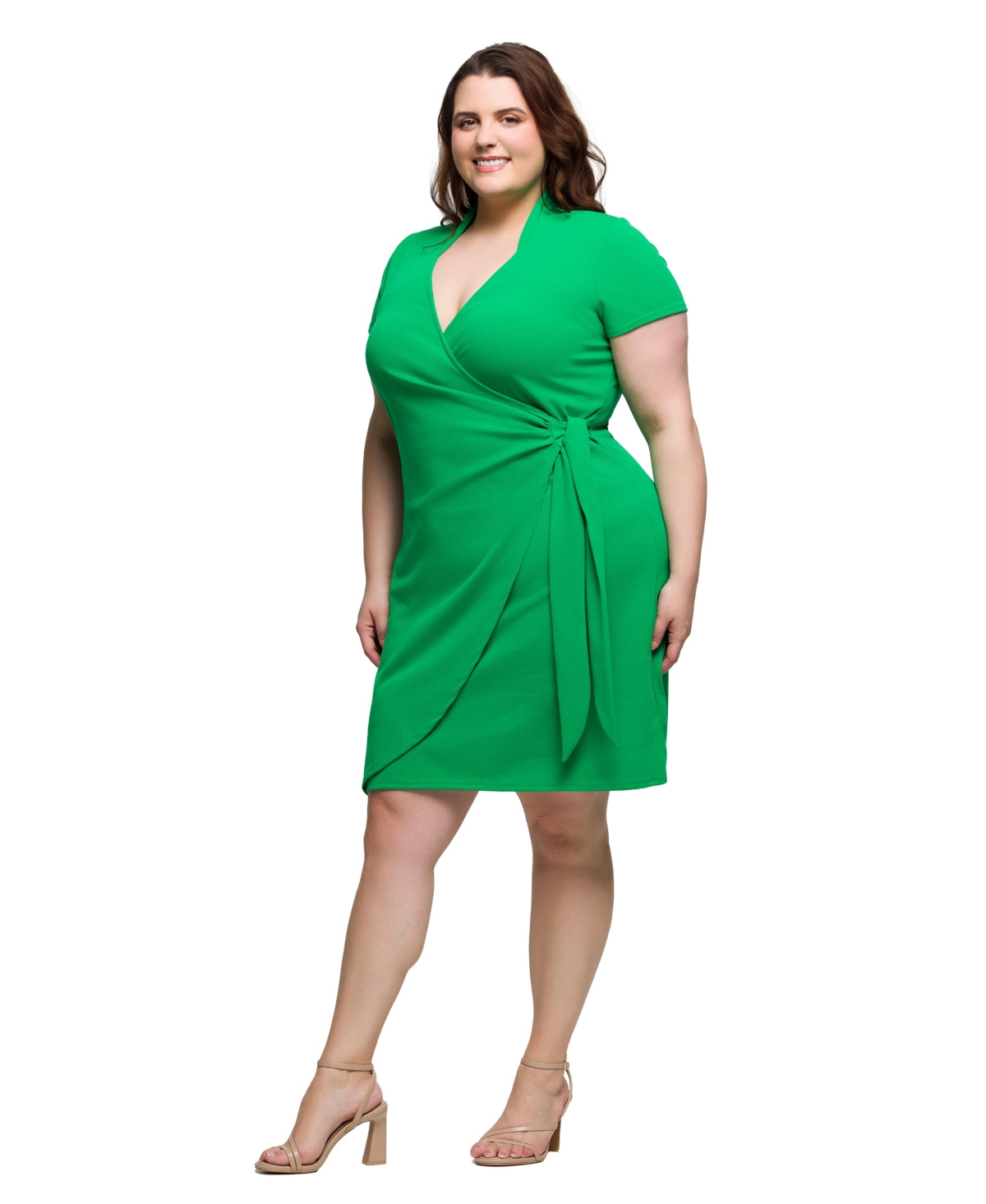 24seven Comfort Apparel Plus Size Mandarin Collar Knee Length Wrap Dress