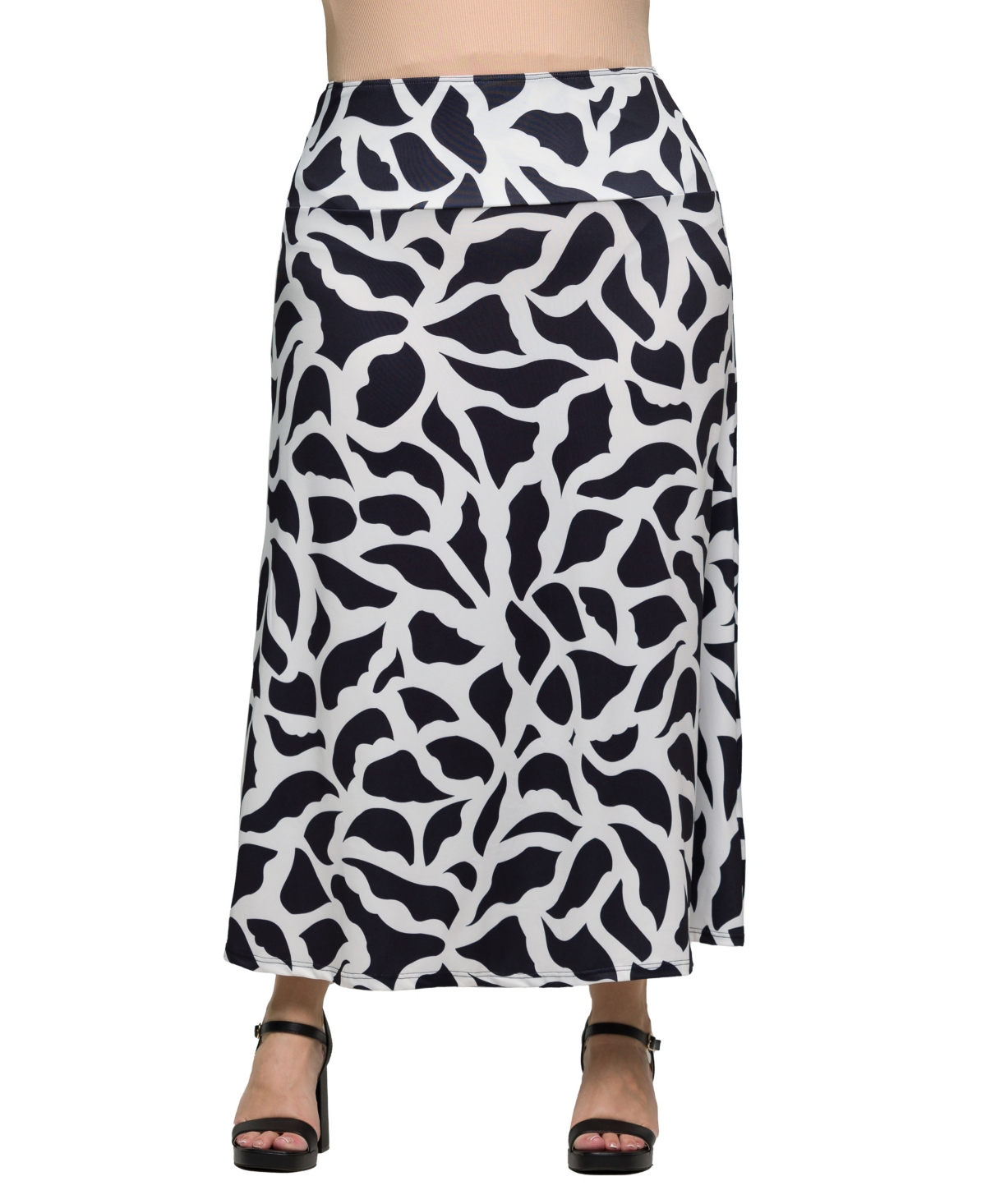 24SEVEN COMFORT APPAREL PLUS SIZE ELASTIC WAIST A-LINE MAXI SKIRT 