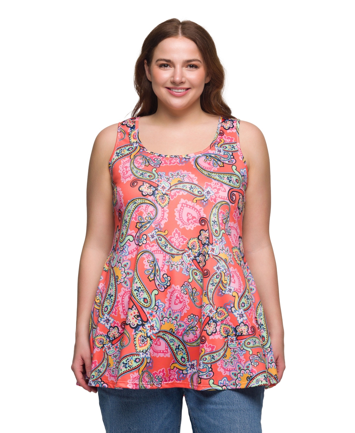 24SEVEN COMFORT APPAREL PLUS SIZE CASUAL PRINT SCOOP NECK TANK TOP 
