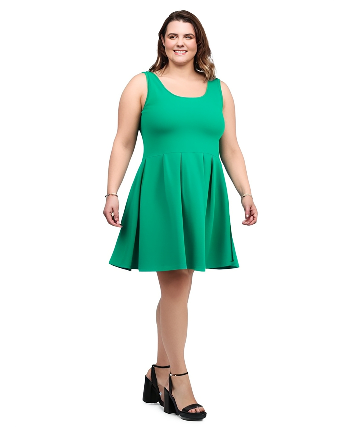 24seven Comfort Apparel Plus Size Sleeveless Midi Fit And Flare Pocket Dress In Green